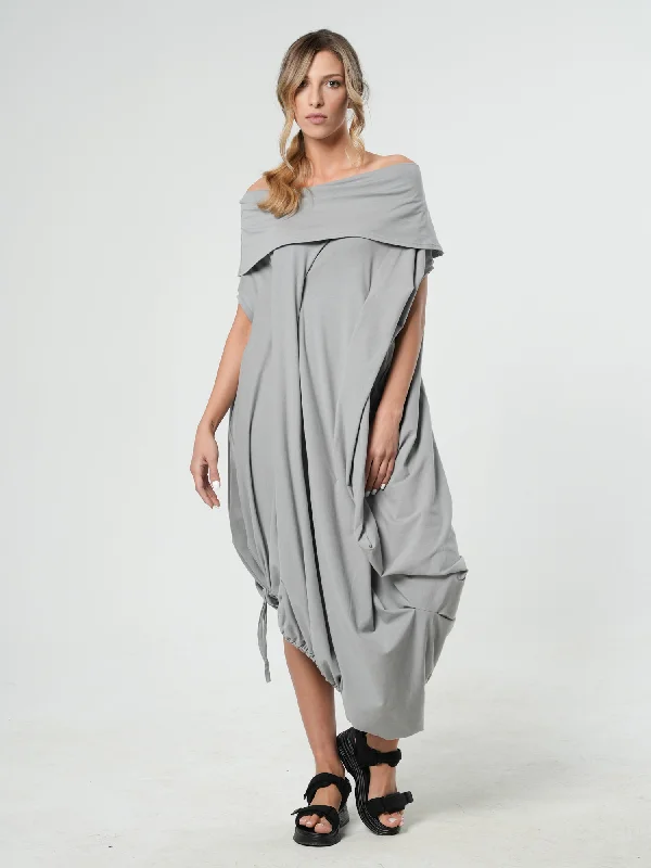 Oversize Cotton Kaftan Dress In Light Grey