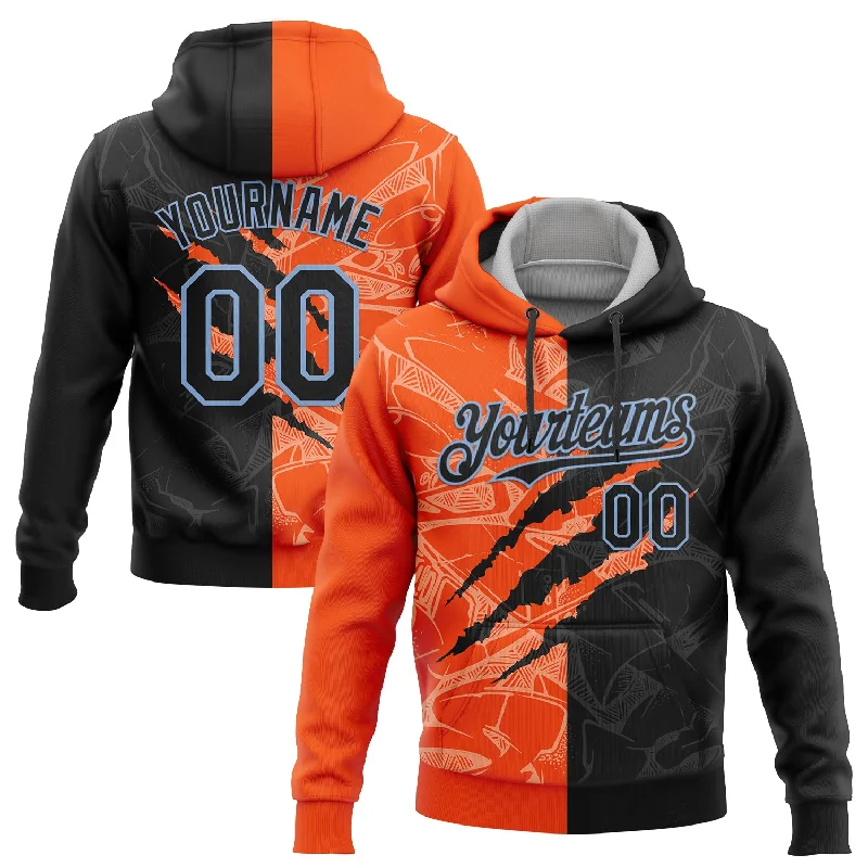 Women's Zipper Detail Hoodies-Custom Stitched Graffiti Pattern Black Orange-Light Blue 3D Scratch Sports Pullover Sweatshirt Hoodie