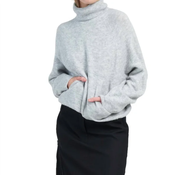 Women's High-Waisted Ruffle Pullovers-Douillet Turtleneck Easy Pullover In Light Heather Grey