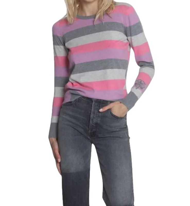 Women's Glitter A-Line Pullovers-Brooke Lucky Stripe Top In Paris/lilac Multi