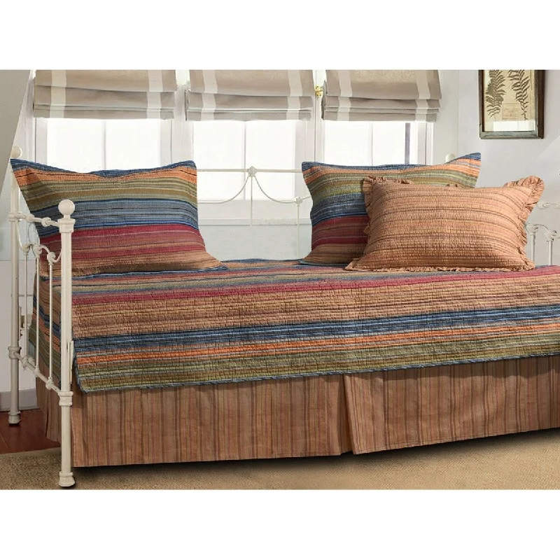 Women's Shimmer Pleated Skirts-Reversible 5-Piece Daybed Bedding Set with Bedskirt and Shams