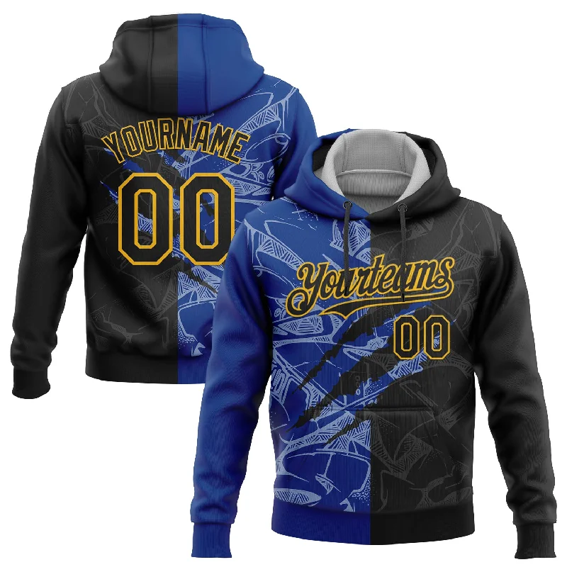 Women's Tie-Dye Hoodies-Custom Stitched Graffiti Pattern Black Royal-Gold 3D Scratch Sports Pullover Sweatshirt Hoodie