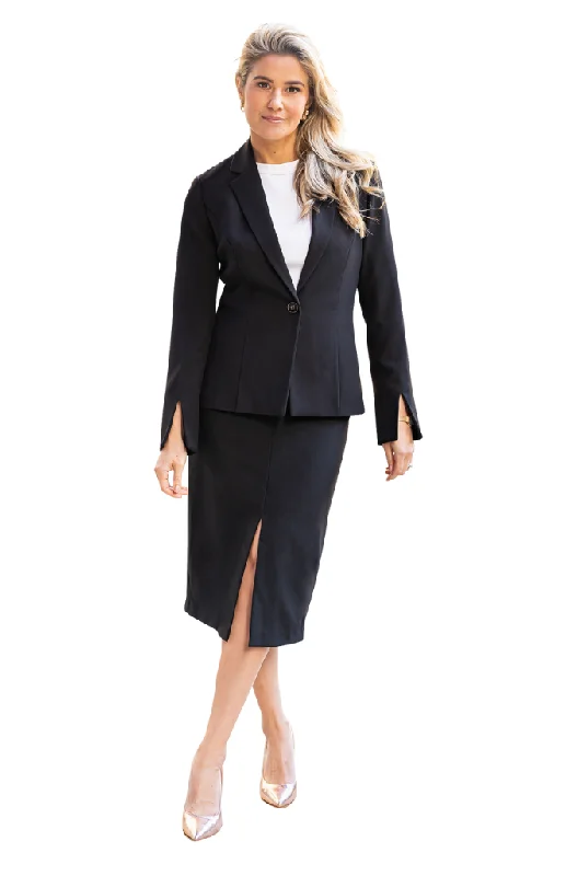 Women's Zip-Up Pleated Skirts-Split Skirt Suit