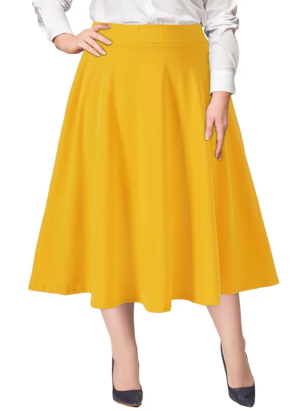 Women's Animal Print Skirts-Plus Size Midi Skirt High Elastic Waist - Yellow