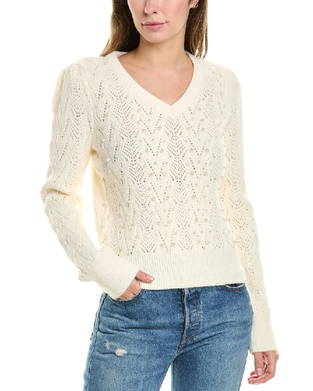 Women's Tulle Pencil Pullovers-Nanette Nanette Lepore Pearl Bead Sweater