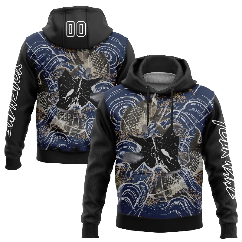 Women's Baroque Print Hoodies-Custom Stitched Black White 3D Carp Fish Fishing Sports Pullover Sweatshirt Hoodie