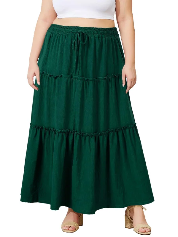 Women's Evening Skirts-Plus Size Boho Maxi Skirt A Line Flowy - Green