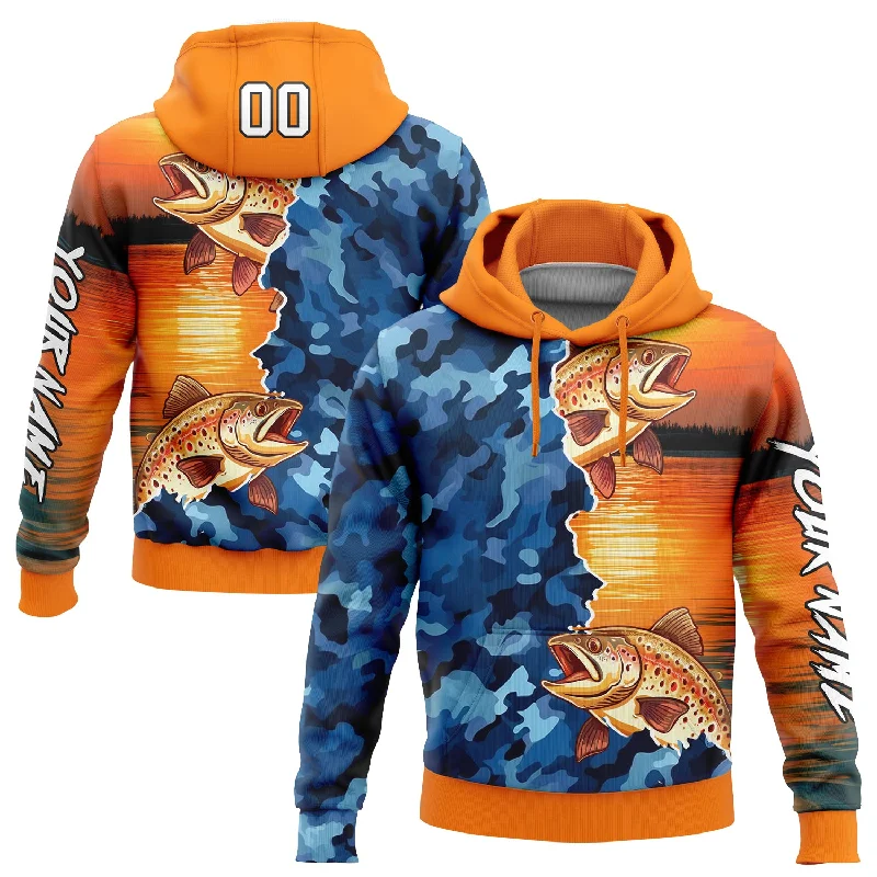 Women's Boxy Fit Hoodies-Custom Stitched Bay Orange Camo-Black 3D Trout Fish Fishing Sports Pullover Sweatshirt Hoodie