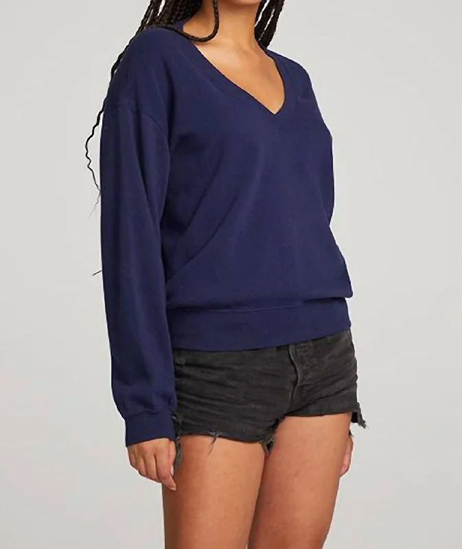 Women's Silk Pleated Pullovers-Poppy Pullover In Blue