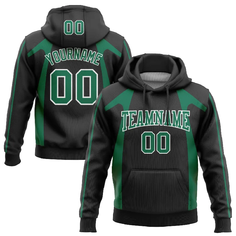 Women's Essential Hoodies-Custom Stitched Black Kelly Green-White 3D Pattern Design Segmentation Patchwork Stripe Sports Pullover Sweatshirt Hoodie