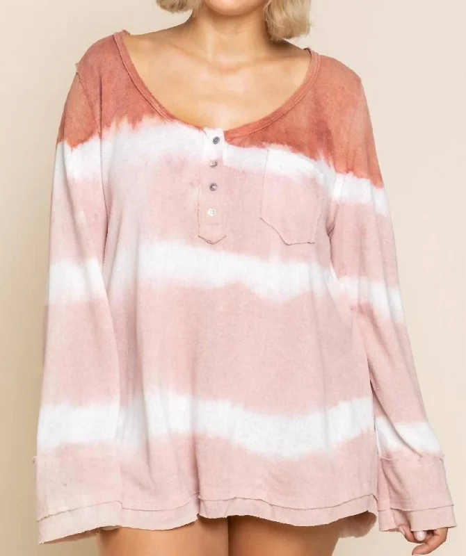 Women's Comfortable Pullovers-Stripe Tie Dye Plus Sweater In Wild Strawberry