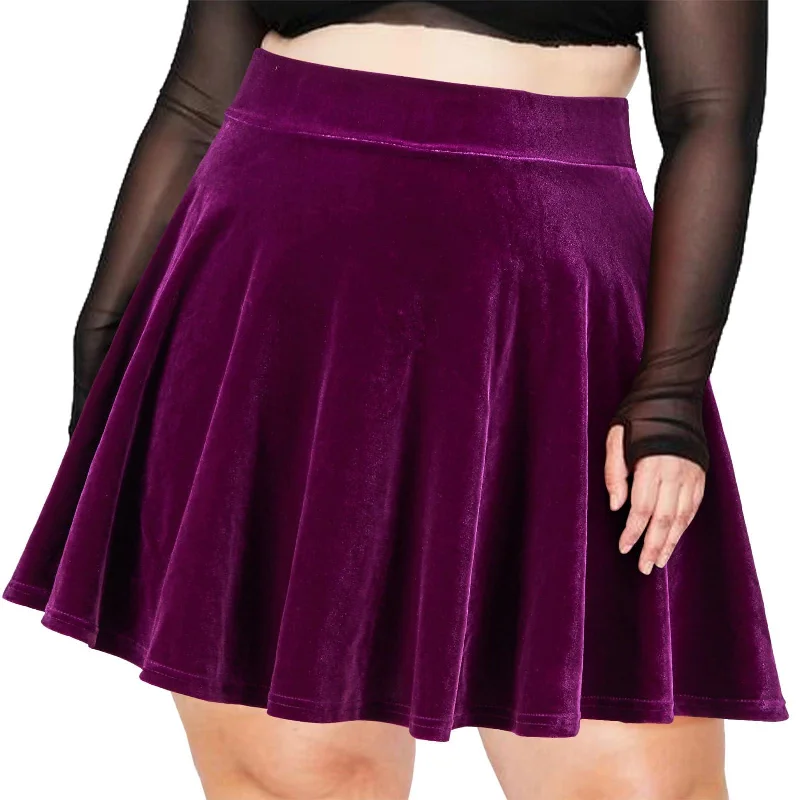 Women's Comfortable Skirts-Plus Size Mini Skirt Velvet High Waisted Winter - Purple