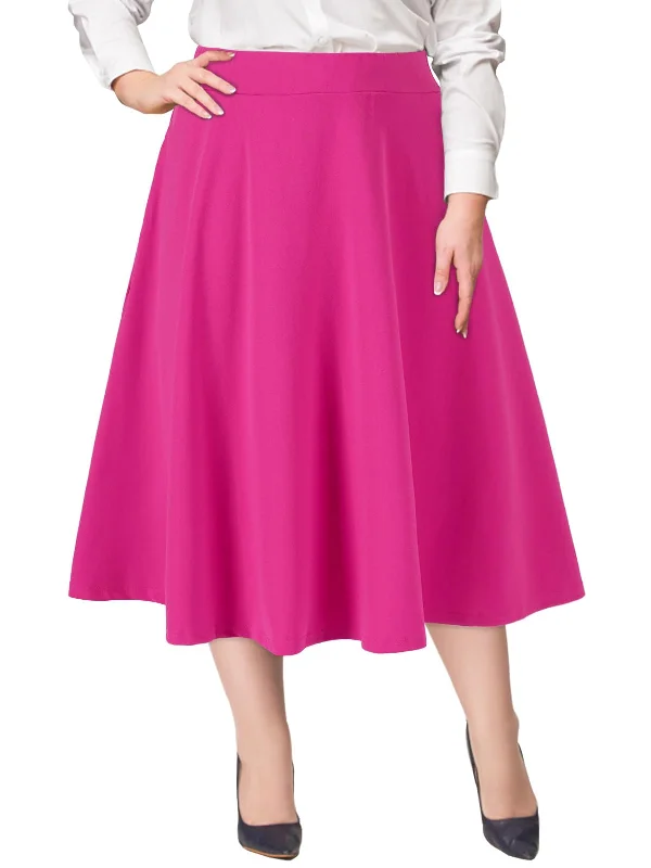 Women's Art Print Skirts-Plus Size Midi Skirt High Elastic Waist - Rose