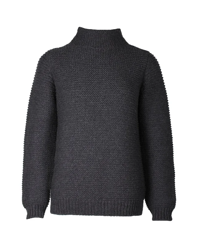 Women's Low-Waisted Pleated Pullovers-A.P.C. Chunky Knit Turtleneck Sweater in Charcoal Merino Wool