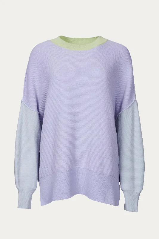 Women's Fringe Floral Pullovers-Oversized Ottoman Colorblock Sweater In Lavender