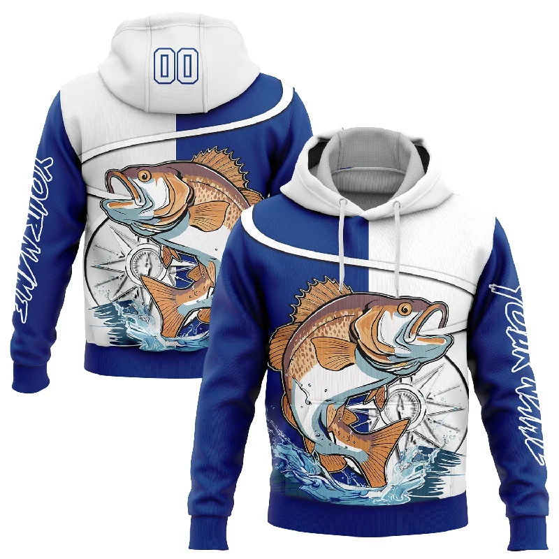 Women's Bell Sleeve Hoodies-Custom Stitched Thunder Blue White 3D Largemouth Bass Fish Fishing Sports Pullover Sweatshirt Hoodie