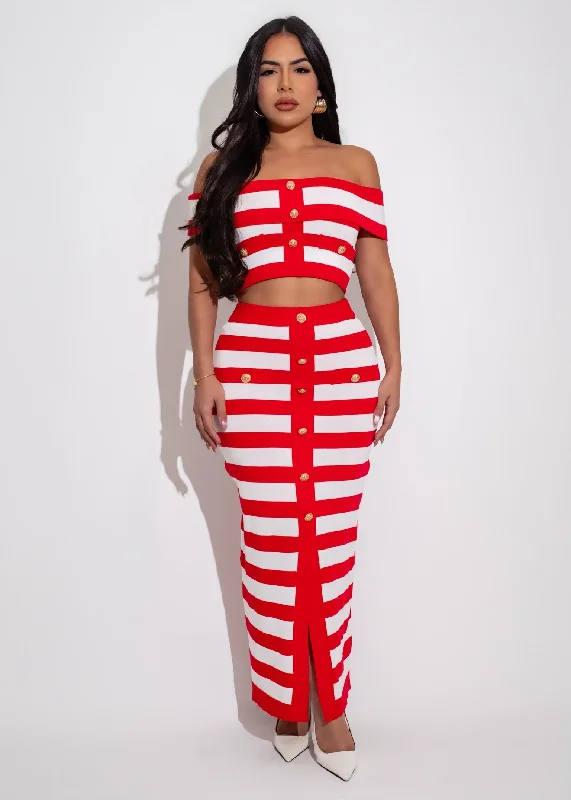 Women's Glitter Skirts-Mariner Chic Stripes Skirt Set Red*