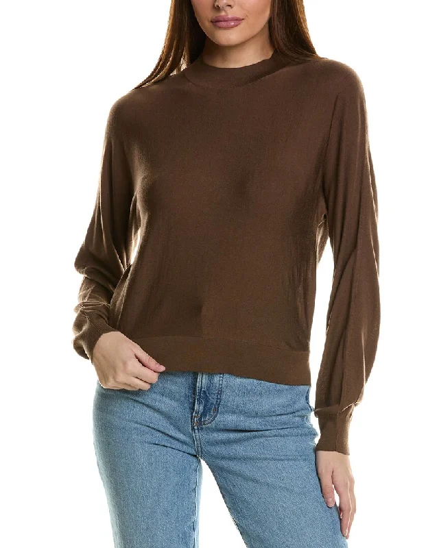 Women's Button Pullovers-Theory Mock Wool-Blend Sweater