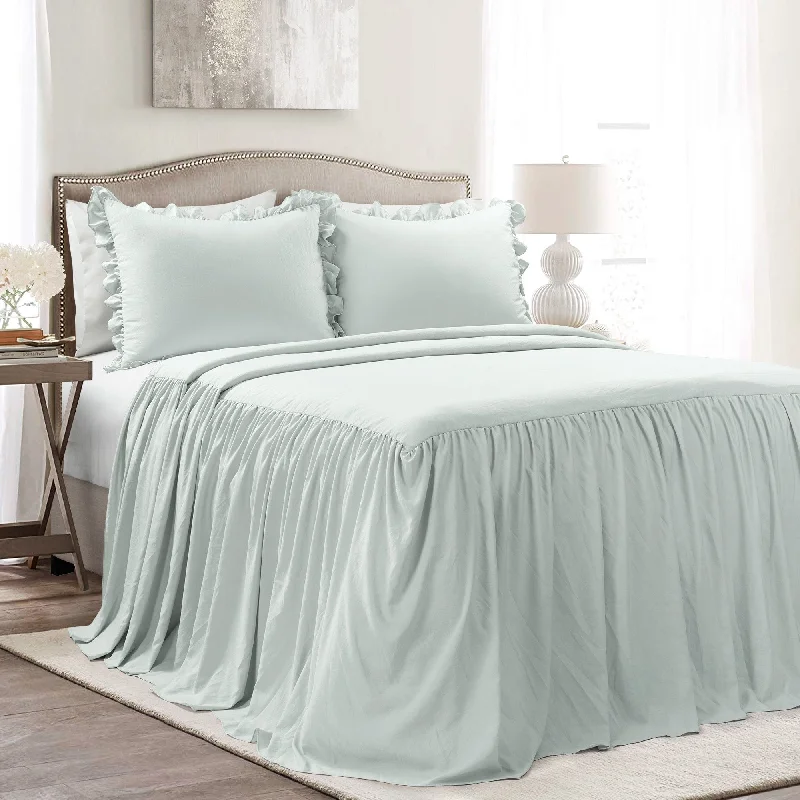 Women's Striped Skirts-Lush Decor Ruffle Skirt Bedspread Sea Salt 3 Piece Set