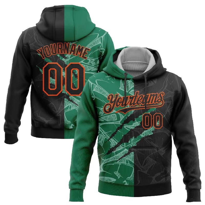 Women's Stylish Hoodies-Custom Stitched Graffiti Pattern Black Kelly Green-Orange 3D Scratch Sports Pullover Sweatshirt Hoodie