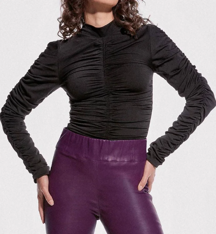 Women's Fleece Ruffle Pullovers-Harley Turteneck In Black