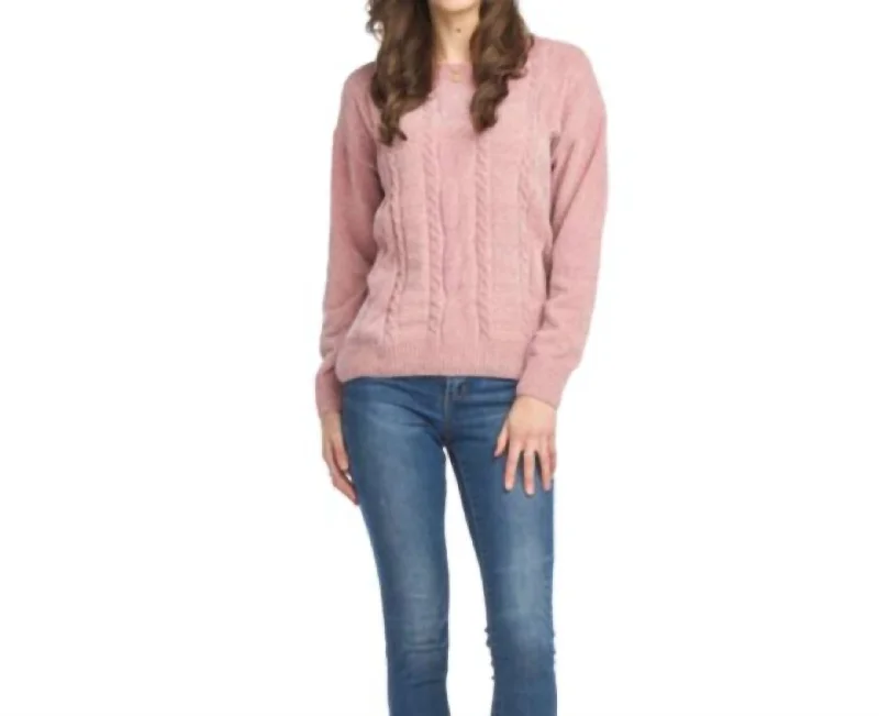 Women's Fleece Pencil Pullovers-Chenille Sweater In Pink