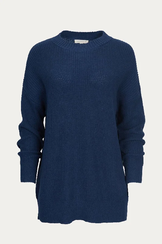 Women's Button Pullovers-Ribbed-Knit Cotton Sweater In Navy