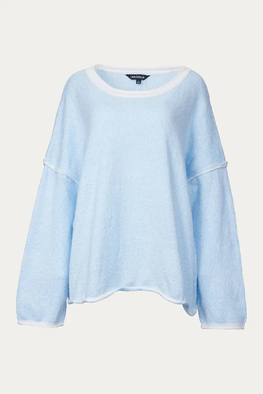 Women's Button-Front Denim Pullovers-Ribbed-Knit Crewneck Sweater In Light Blue