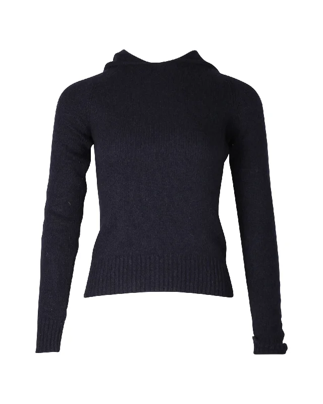 Women's Low-Waisted A-Line Pullovers-Ralph Lauren Hooded Sweater in Navy Blue Wool