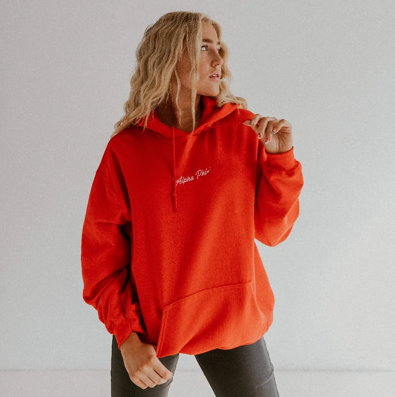 Women's Abstract Hoodies-Red Cursive Embroidered Hoodie <br> (sororities G-Z)