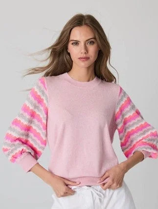 Women's Fringe Ruffle Pullovers-Autumn Cashmere Multi Color Puff Sleeve - Confection Combination