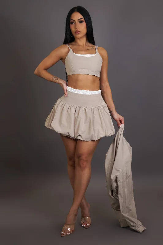 Women's Vintage Skirts-Don't Want Nothin' In Return Skirt Set - Beige