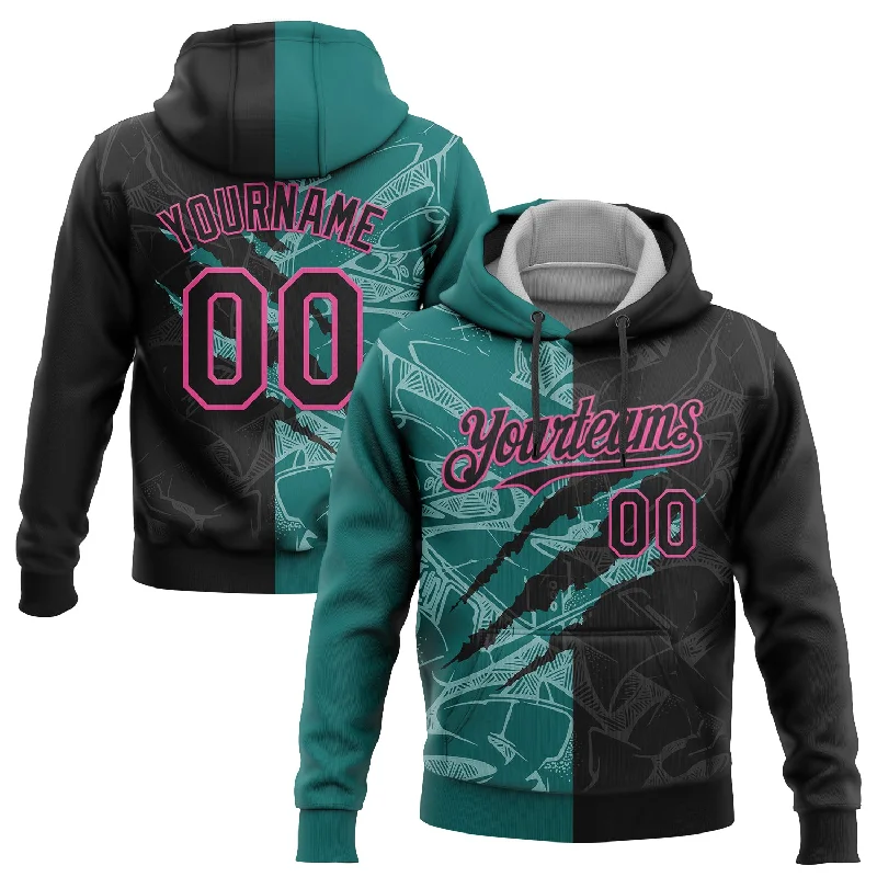 Women's Stretch Hoodies-Custom Stitched Graffiti Pattern Black Teal-Pink 3D Scratch Sports Pullover Sweatshirt Hoodie