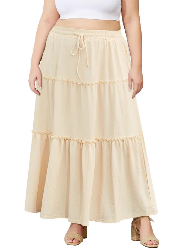 Women's Faux Suede Skirts-Plus Size Boho Maxi Skirt A Line Flowy - Almond