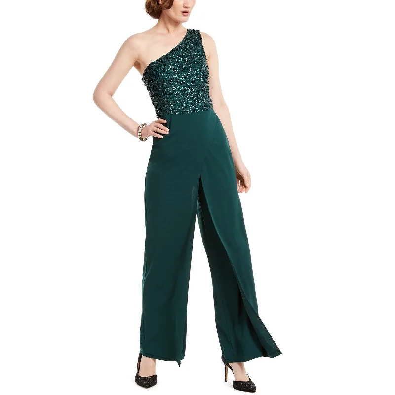 Women's Casual T-Shirt Floral Dresses-Adrianna Papell Women's Beaded Crepe Jumpsuit Dark Green Size 8