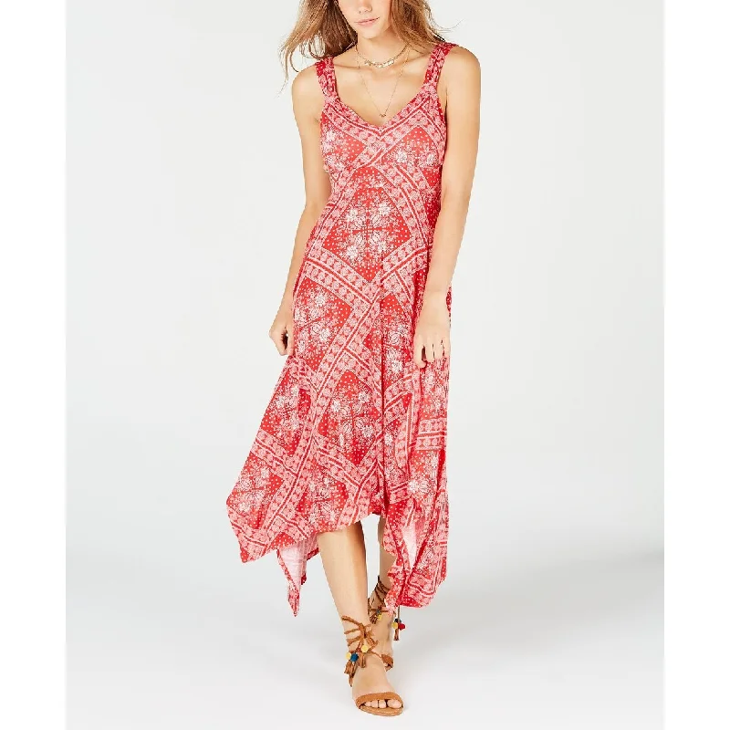 Women's Casual Tank Solid Color Dresses-American Rag Juniors' Printed Asymmetrical Hem Dress Red Size XS