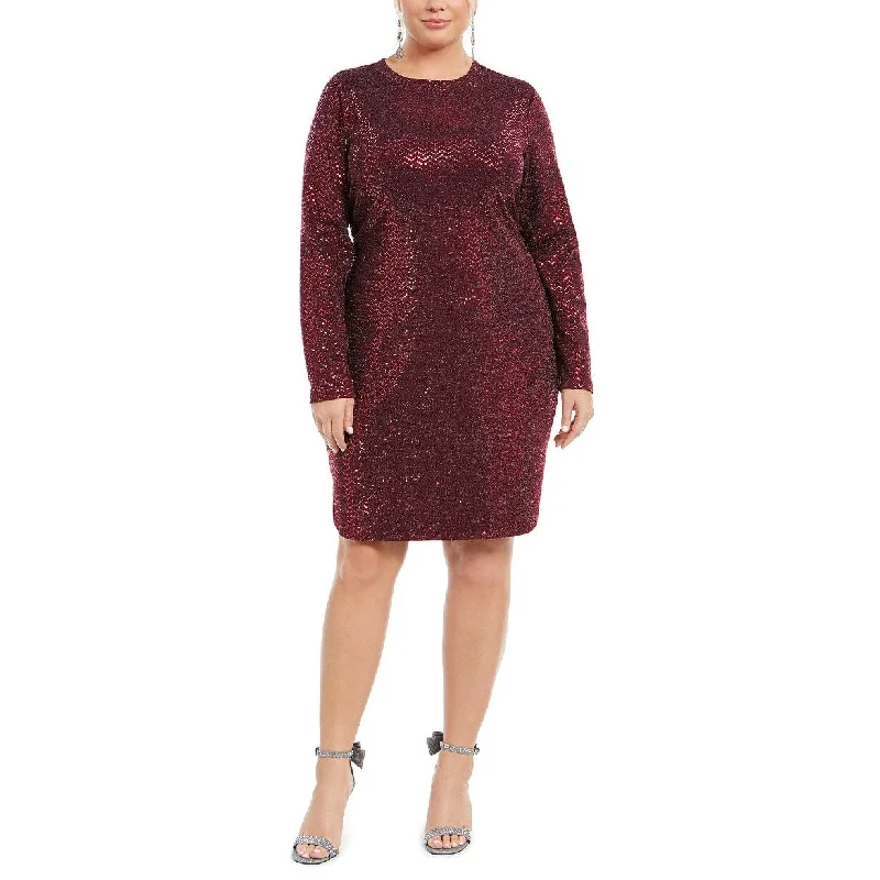 Women's Casual Fit-and-Flare Dresses-B Darlin Women's Trendy Plus Size Sequined Bodycon Dress Red Size 14