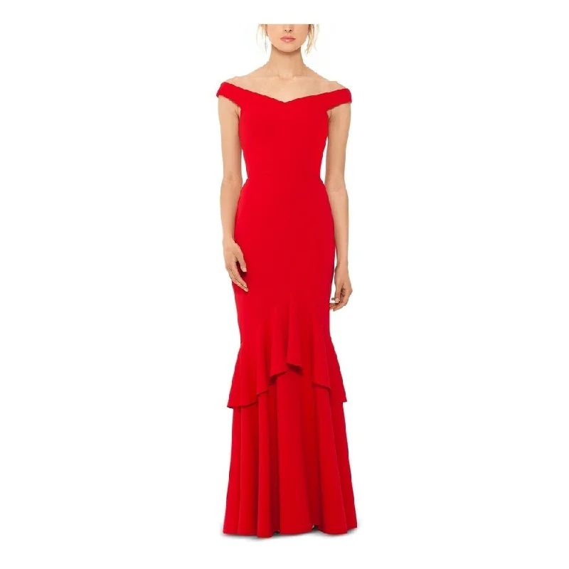 Women's Casual Date Solid Color Dresses-Betsy & Adam Women's Cap Sleeve Full-Length Mermaid Dress Red Size 10