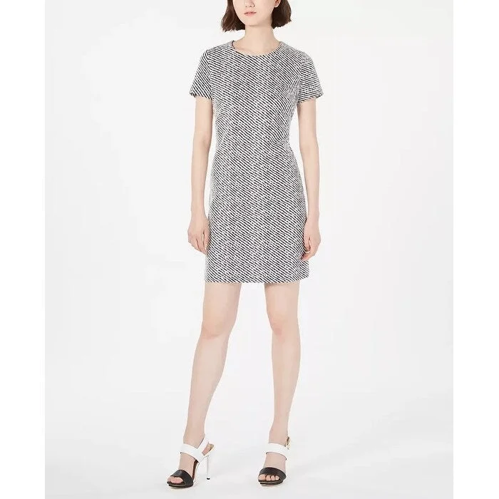 Women's Casual Wrap Dresses-Calvin Klein Women's Jacquard Ponte Knit Sheath Dress Medium Grey Size 12