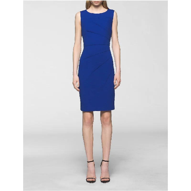 Women's Casual Dressy Dresses-Calvin Klein Women's Starburst Sheath Dress Blue Size 2 P - 0.583333333333333