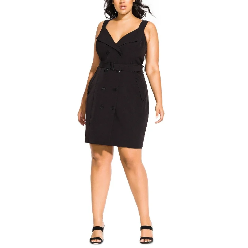 Women's Casual Mini Beach Dresses-City Chic Women's Plus Size Tux Dress Black Size Large