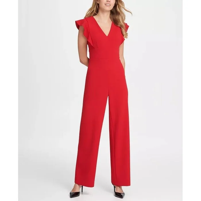 Women's Casual Swing Dresses-DKNY Women's Ruffle Detail Jumpsuit Red Size 6