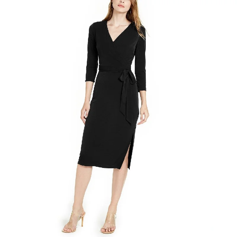 Women's Casual Dressy Dresses-INC International Concepts Women's Side Tie Faux Wrap Dress Black Size Medium