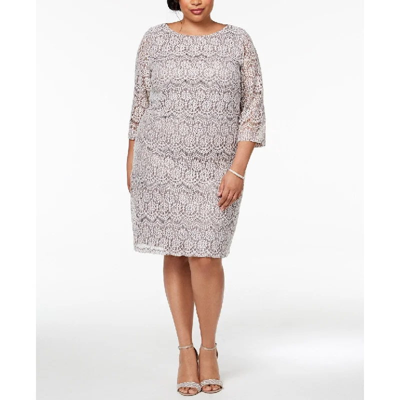 Women's Casual Festival Print Dresses-Jessica Howard Women's Plus Size Sequined Lace Shift Dress Gray Size 24W