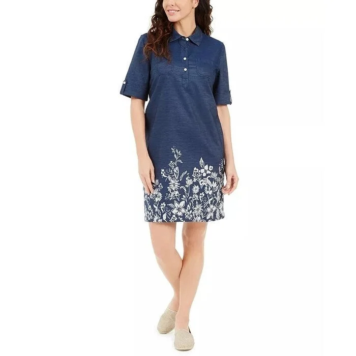 Women's Casual Pleated Dresses-Karen Scott Women's Printed Shirtdress Blue Size Large