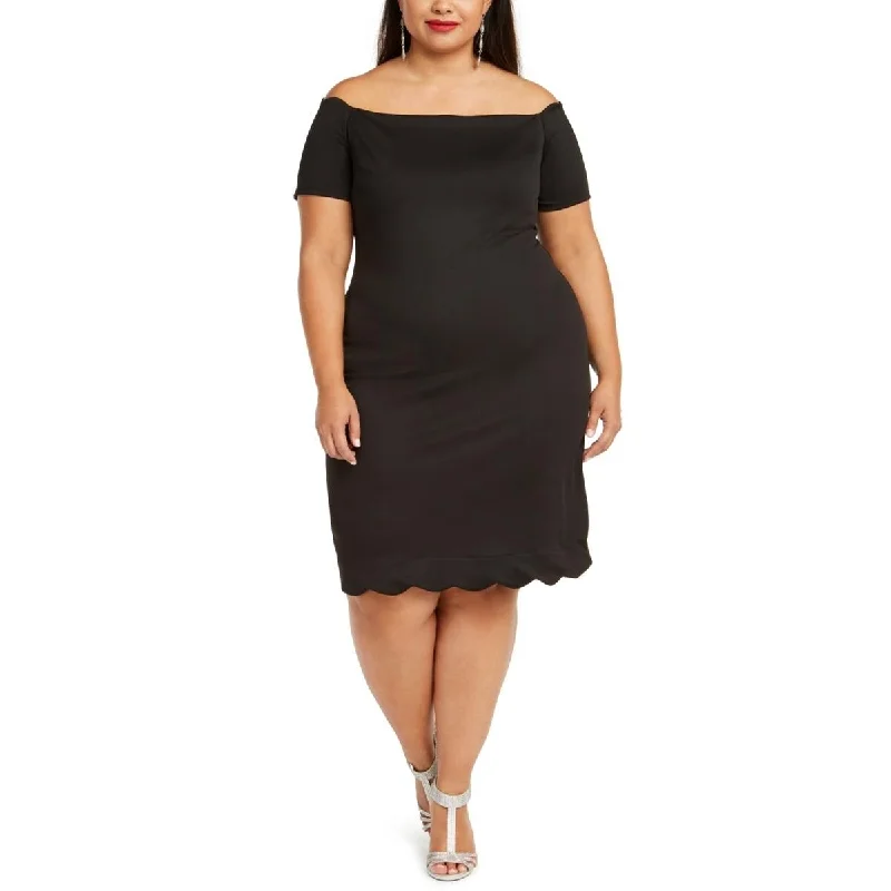 Women's Casual Date Dresses-Monteau Women's Plus Scalloped Off-The-Shoulder Dress Black Size 2X