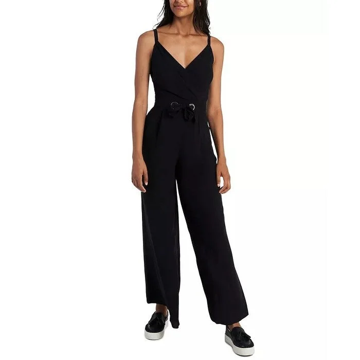 Women's Casual Brunch Solid Color Dresses-MSK Women's Tie Front Wide Leg Jumpsuit Black Size XX-Large