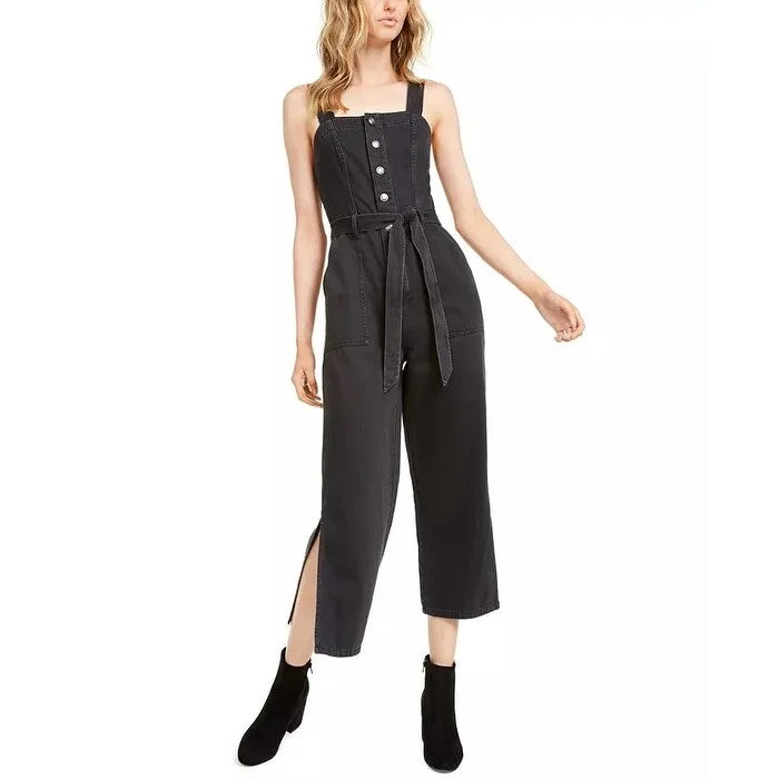 Women's Casual Embroidered Dresses-Oat Women's Black Volcano Side-Slit Jumpsuit Black Size 10