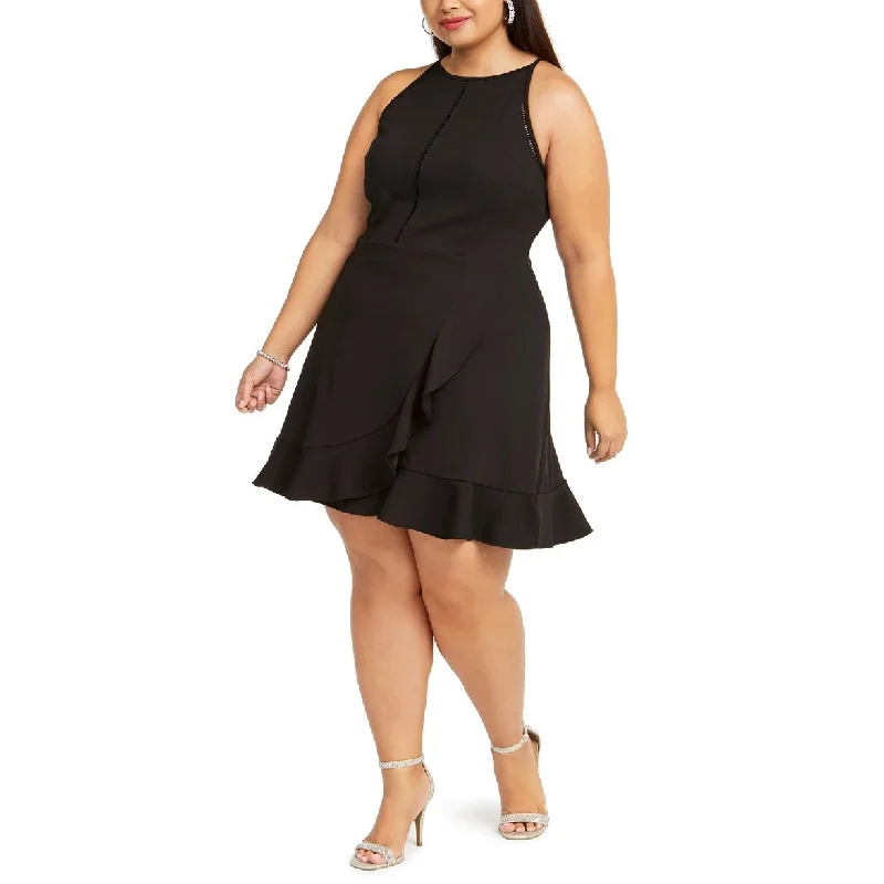 Women's Casual Cookout Dresses-Speechless Junior's Plus Trendy Ladder Trim Halter Dress Black Size 1X