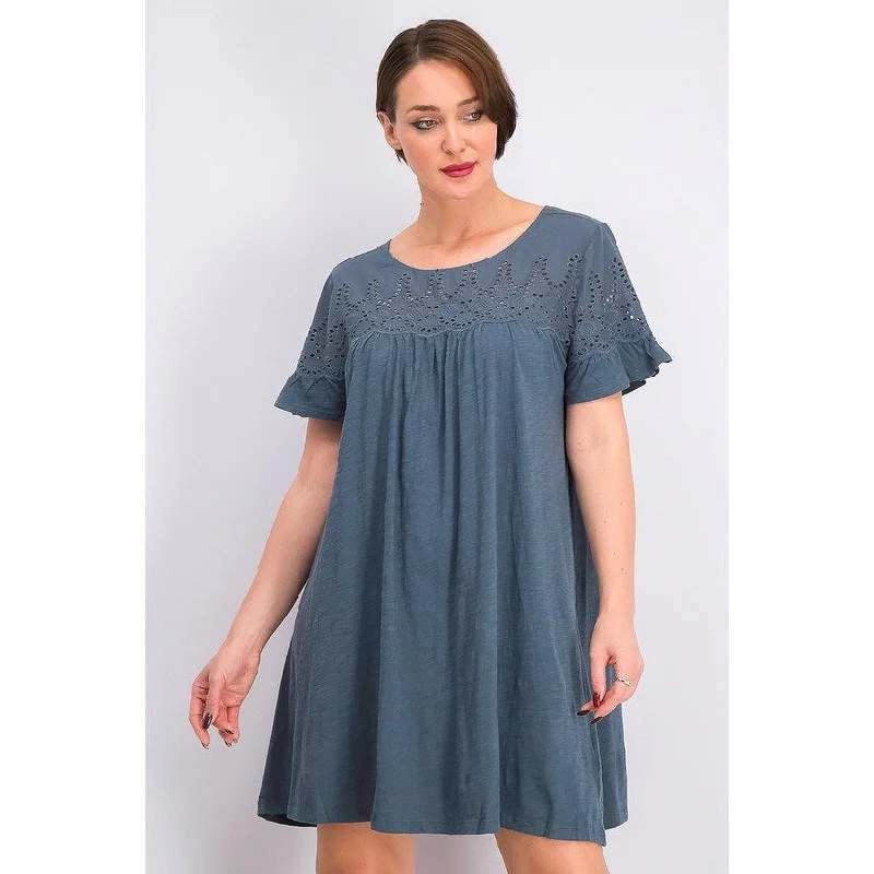 Women's Casual Concert Floral Dresses-Style & Co Women's Eyelet Flutter-Sleeve T-Shirt Dress Dark Gray Size Large